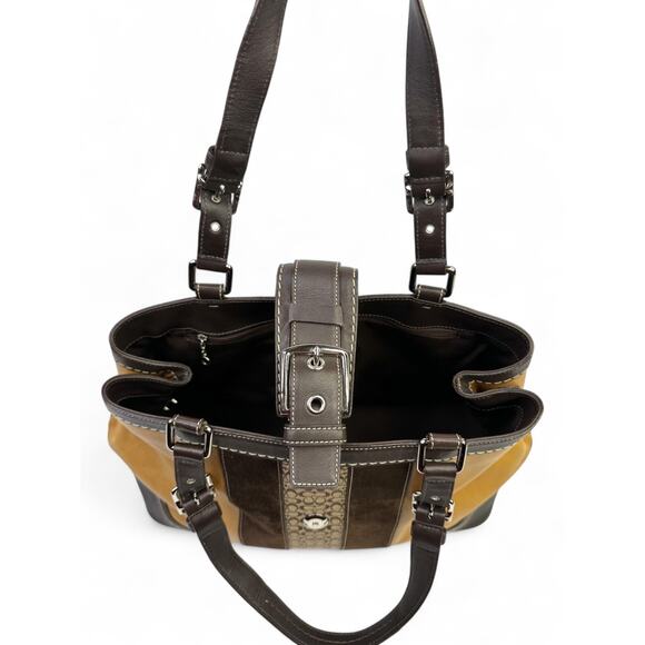 Coach Vintage Y2K Hampton Striped Suede & Canvas Satchel Bag - Picture 10 of 16